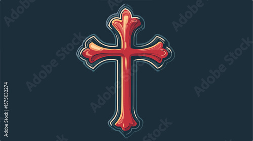 Sacred Catholic Cross and Heart Flat Vector Illustration