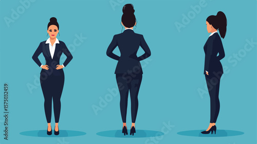 Professional Business Woman Avatar Character Back View Vector Illustration