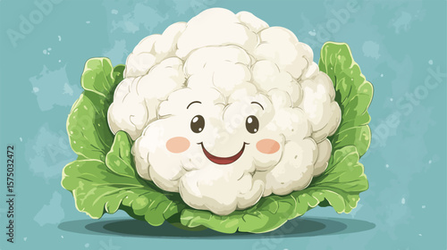 Whimsical Cartoon Cauliflower Head with a Pinocchio-like Lie Expression