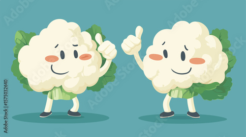 Cauliflower Thumbs Up and Thumbs Down Cartoon