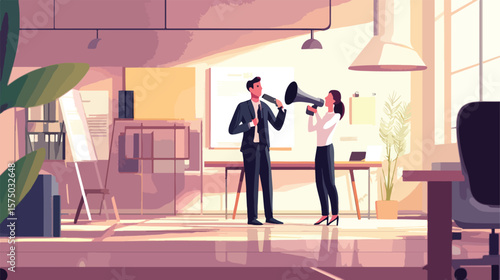 Businessman Using Megaphone to Give Orders