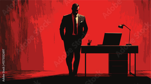 Professional Businessman Working on Desk with Laptop Computer Isolated