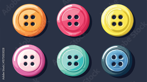 Variety of Stylish Buttons for Clothes Flat Vector Illustration