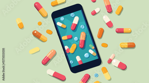 Buying Medicines with Smartphone Flat Vector Illustration