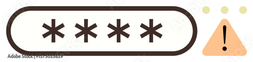 A password input field with masked text and warning triangle highlighting a security alert. Ideal for cybersecurity, online safety, password management, data security, error caution, user