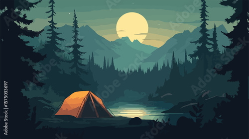 Outdoor Camping Tent Vector Flat Illustration