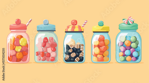 Colorful Candy Jars Design Flat Vector Illustration