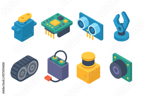 Set of isometric robotics components for technology and engineering projects