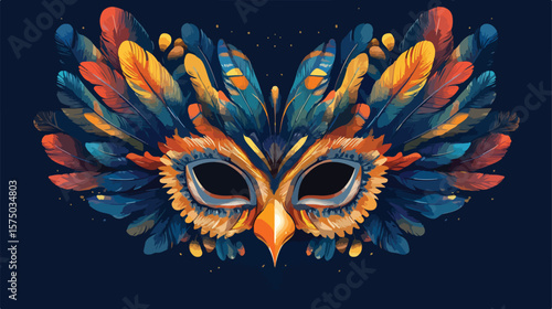 Colorful Carnival Mask, Drum, and Feathers Flat Vector Illustration