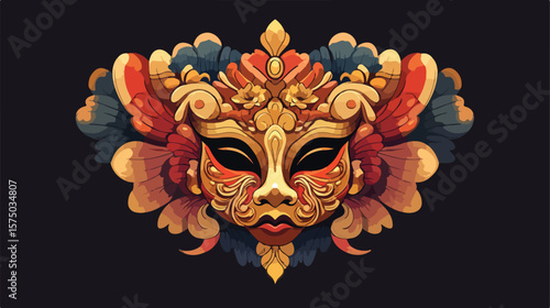 Elegant Carnival Mask with Gold Ornament Isolated on White Background