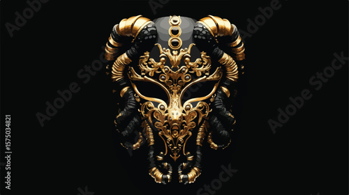 Elegant Carnival Mask with Gold Ornament Isolated on Flat Background