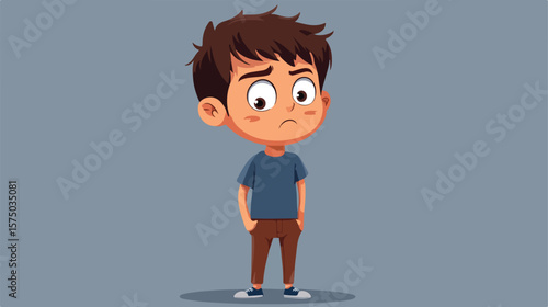 Cartoon Boy with Tense Expression Vector Illustration