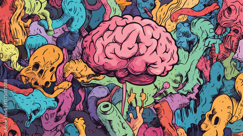 Creative Cartoon Brain with Idea Flat Vector Illustration