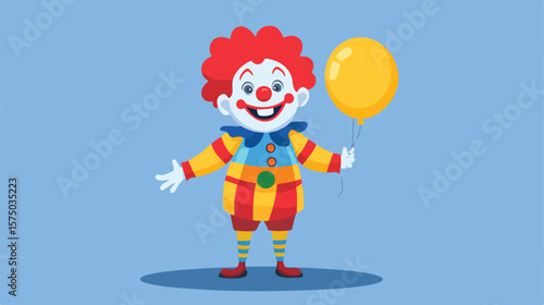 Colorful Cartoon Clown Holding Balloon Flat Vector Illustration