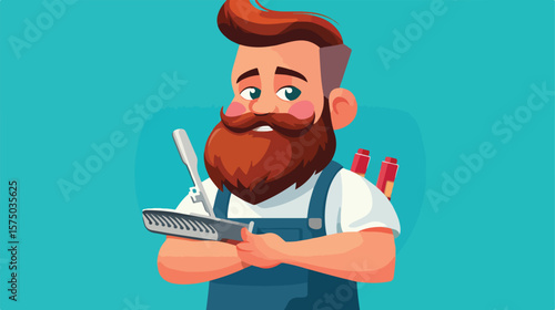 Cartoon Illustration of Key as a Barber Man