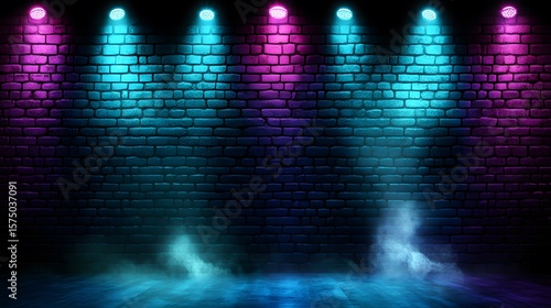 Neon Glowing Lights Brick Wall Stage Background