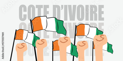 hand with flag of the Cote D’ivoire or Cote D’ivoire independence day vector illustration of Cote D’ivoire flag with gray background banner or greeting card