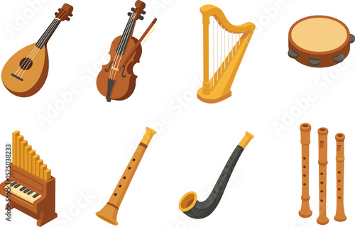 Isometric musical instruments set: traditional classics collection