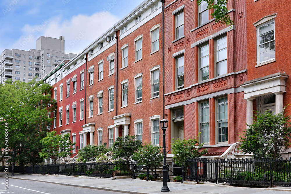 Naklejka premium Historic early 1800s townhouses near Washington Square, New York City