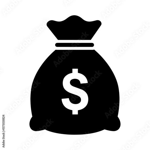 Vector art of a black silhouette of a money bag with a dollar sign