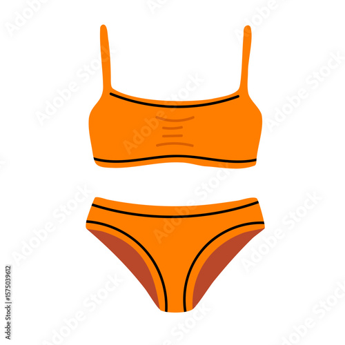 Two-piece orange swimsuit set with clean minimal design. Summer beachwear illustration for fashion and lifestyle content.