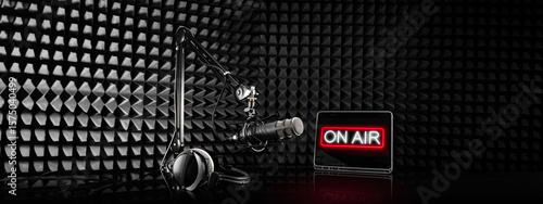 Broadcasting studio equipment with On Air light sign