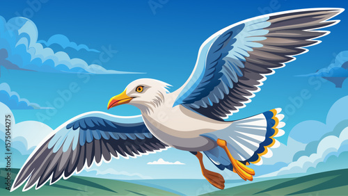 Seagull in flight, looking at the viewer