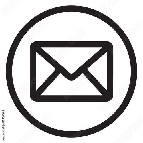 Simple black outline of an envelope icon inside a thick black circle on a white background representing communication and messaging services