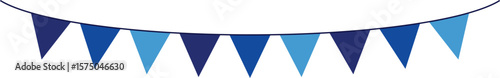 Bunting Banner with Triangle Shape Flags - Decorative bunting banner in shades of blue hung on a thin string