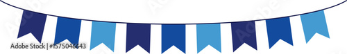 Bunting Banner with Ribbon Tail Flags - Decorative bunting banner in shades of blue hung on a thin string