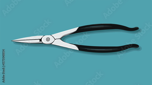 Precision Black and White Long Nose Plier Flat Vector Icon