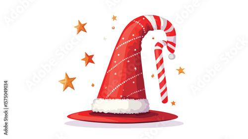 Enchanting Magic Hat with Candy Cane Illustration on White Background