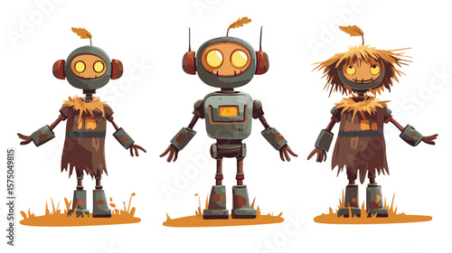 Futuristic Humanoid Robot with Scarecrows Cartoon Character