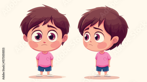 Sad Boy with Cute Face in Icon, Expressing Profound Sadness and Emotions