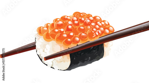 Delicious Ikura Sushi Piece with Premium Salmon Roe Served on Chops