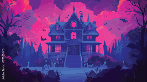 Mystical Haunted House Illustration for Halloween