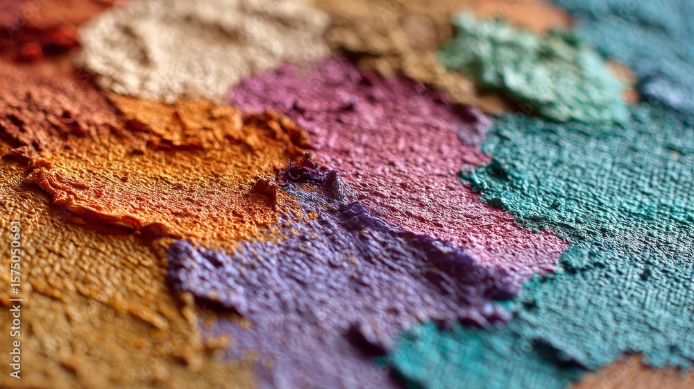 Fototapeta premium Vibrant Palette of Colors: A macro shot showcasing an array of vibrant color swatches, capturing the texture and depth of the medium in a spectrum of hues.