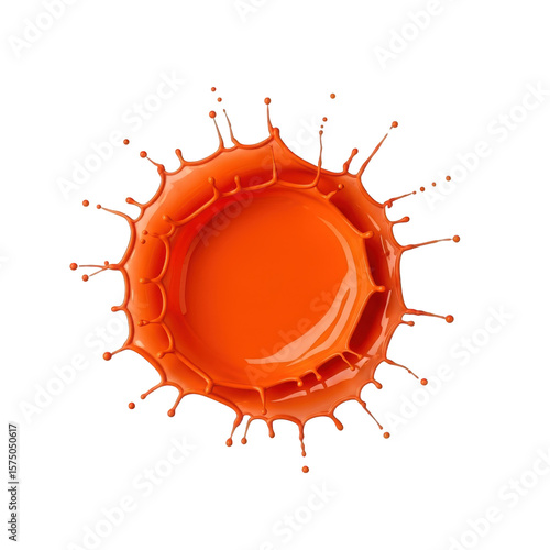 Dynamic orange liquid splash with droplets isolated on transparent background