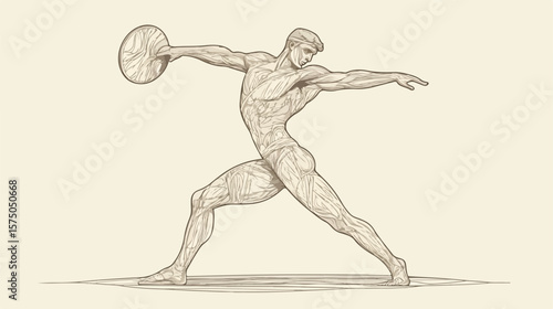 Dynamic Discus Thrower Line Drawing - Sports Illustration