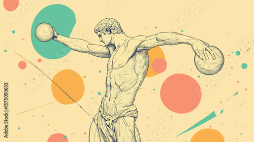 Dynamic Line Drawing of Discus Thrower Athlete in Action