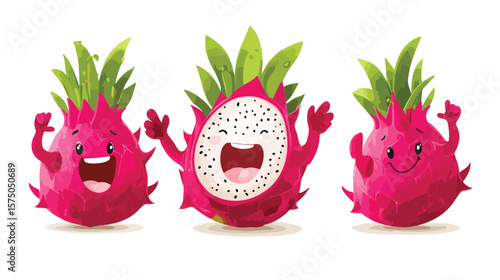 Dragon Fruit Cartoon Illustration with Iguana Character
