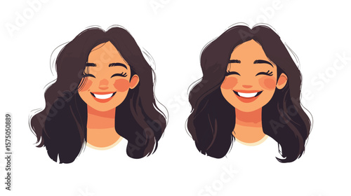 Smiling Happy Girl Flat Design Illustration