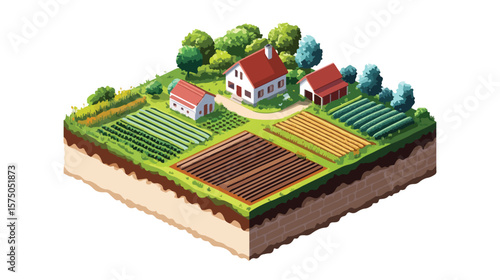 Isometric Earth Layers Block Farmland