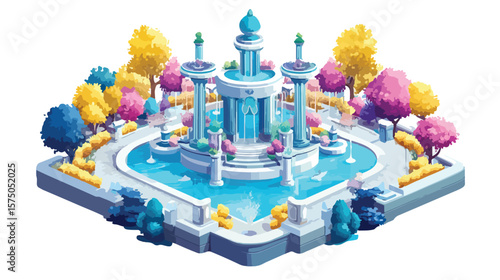 Isometric City Park Landscape Design Concept with Modern Architecture and Green Spaces