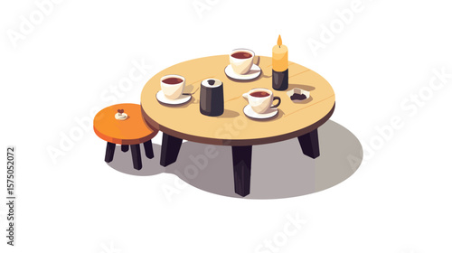 Isometric Coffee Table Setup with Teacups and Candles