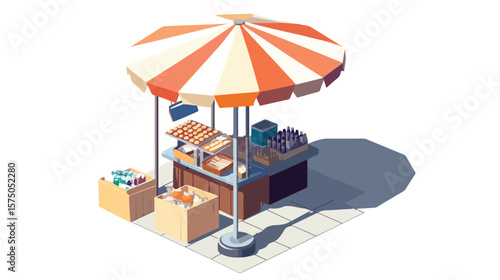 Isometric Market Stall with Beach Umbrella Display
