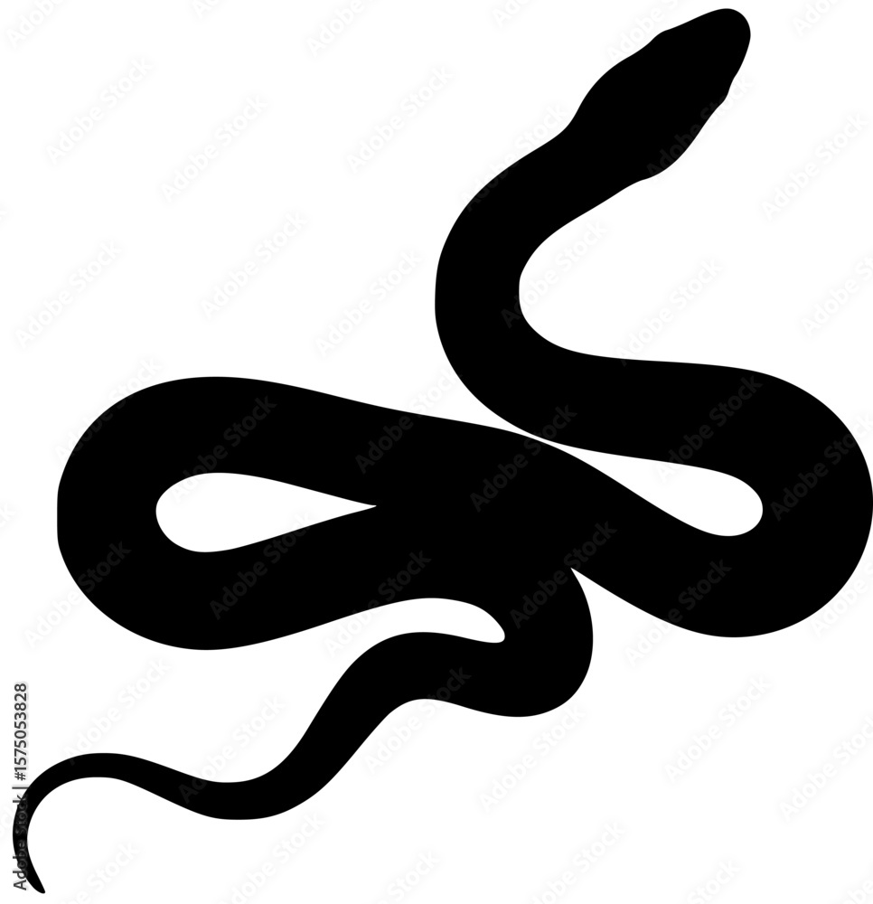 Obraz premium Black snake silhouette coiled on a white background and looking upward 