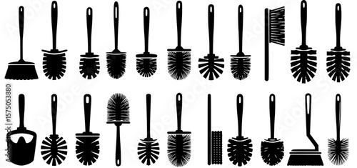 Diverse Set of Toilet Brush Silhouettes in a Bold and Graphic Arrangement
