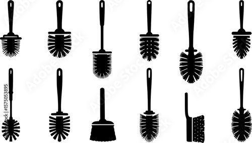 Diverse Set of Toilet Brush Silhouettes in a Bold and Graphic Arrangement
