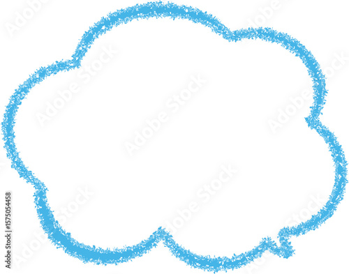 青のクレヨンで描いた雲の形のふきだし。手描きのかわいいデザイン。